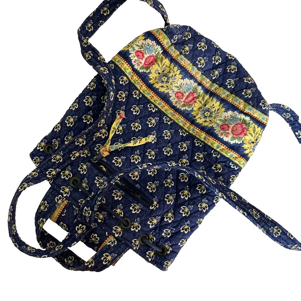Vintage Vera Bradley Maison Navy Blue Floral Mini Backpack Quilted Cotton